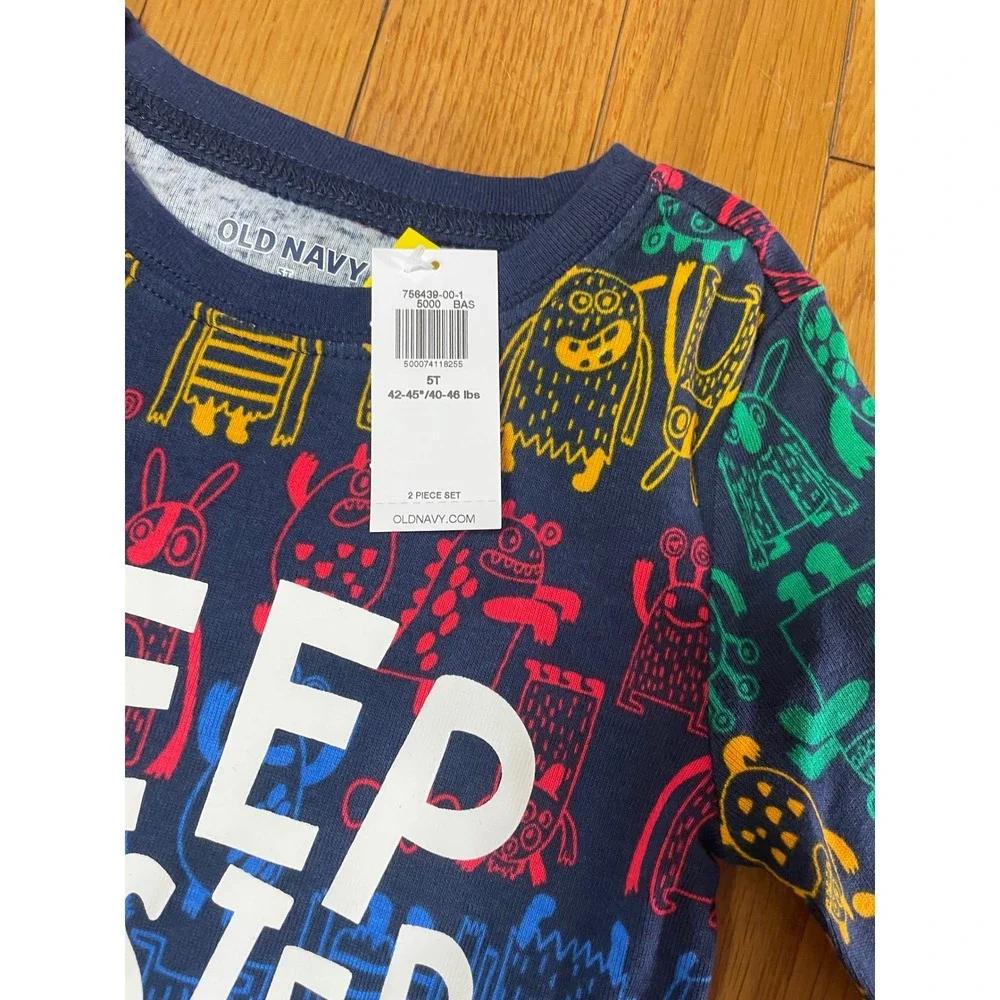 Old Navy Kids Sleep Monster Pajama Set Navy Blue Rainbow 5T 2-Piece NWT